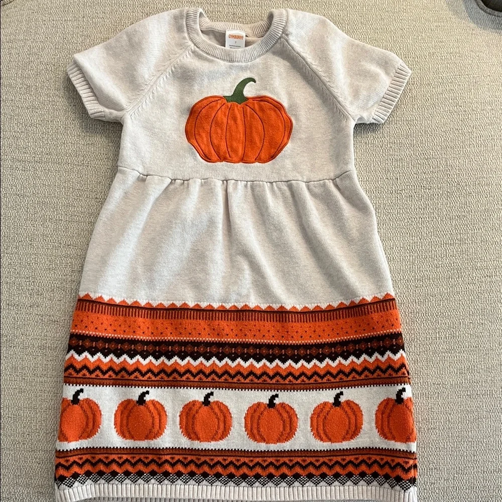 Gymboree Girl’s Cream Knit Sweater Dress with Pumpkin Accent